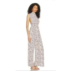 Free People Floral Print Sleeveless Jumpsuit Size Medium Casual with Tie Waist